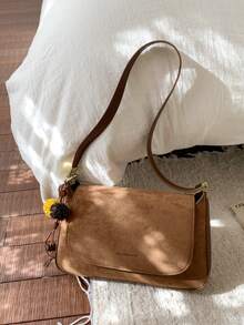 Large Capacity And Multi-Compartment! Suede Crossbody Square Bag, Retro Chain Design Essential For Autumn And Winter Outings - Brown - View 2