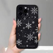Funda protectora para teléfono móvil con diseño copo de nieve invierno, material negro todo incluido anti-caída, adecuada para Apple 16, 15, 14, 13, 12, 11 Pro Plus Pro Max, carcasa personalizada estampada, Christmas case temático navidad. - Negro - Ver 1