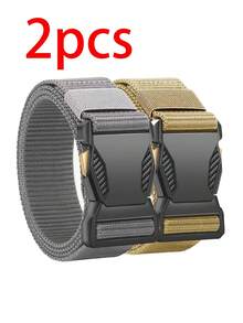 2 piezas/1 pieza Cinturón de lona para hombres con hebilla de liberación rápida, cinturón táctico para pantalones casuales y deportes al aire libre, regalo de cumpleaños ideal para hombres, ajuste regular, color negro, hebilla de plástico, talla grande, material de lona resistente, unicolor casual