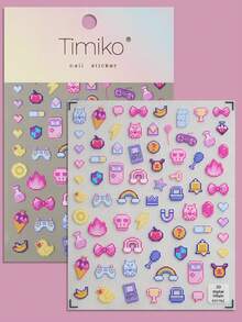 一款日式像素风美甲贴纸，采用浮雕激光技术，复古千禧风格，包含游戏手柄、游戏机、蝴蝶结等元素，适合个人DIY和美甲沙龙使用。 - 彩色 - 查看 8