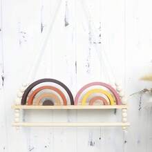 Bohemian Style Tassel Hanging Rack With Wooden Beads, Handmade Floating Wall Shelf For Storing Towels, Plants, Photos, Multifunctional Wall Decor For Living Room, Kitchen, Indoor And Outdoor Use