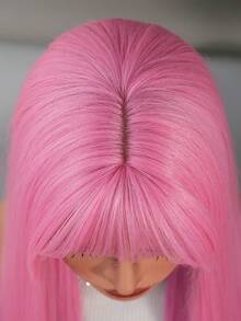 Wunderschöne 24 Zoll rosa Perücken für Frauen, lange gerade Perücken mit Pony, natürlich aussehende, weiche und hitzebeständige synthetische Fasern, für Cosplay oder Nachtclub-Looks, Musikfestival-Party-Verwendung