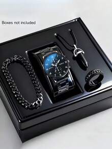 4pcs Men's Steel Band Quartz Watches, Sports Chronograph Watches - Perfect For Halloween, Christmas, Thanksgiving, Valentine's Day, Etc. - Ideal Gift For Boyfriend Or Family