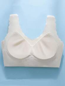 Women's Light, Breathable, Cooling Ice Silk Lace Bra With Gathered Chest And Seamless Sleep Underwear, Lingerie - Beige - View 2