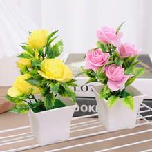 1 Stück künstliche Rose Bonsai mit 5 Blüten, Fake Topfblume für Innenräume, Büro und Tischdekoration, Kunststoff Mini Pflanze Ornament, Valentinstag Geschenkdekoration