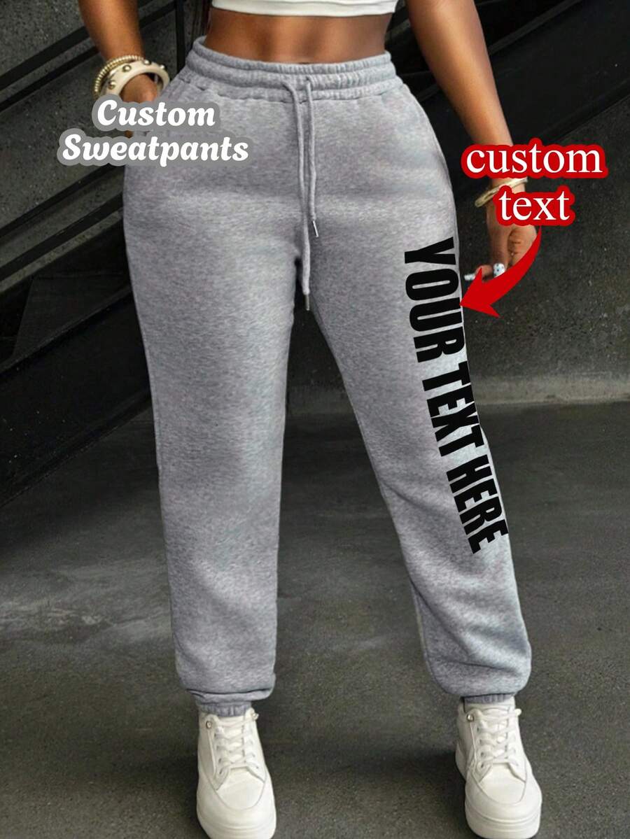 Women's Customized Plus Size Sweatpants - Customize Your Sweatpants, Add Text, Choose Your Favorite Color And Font Sports - Light Grey - View 1