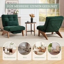 Modern Adjustable Backless Lounge Chair Made Of Fabric With Footrest, Lumbar Cushion And Wooden Legs For Living Room/Bedroom/Study - 祖母綠+燈芯絨 - 查看 7