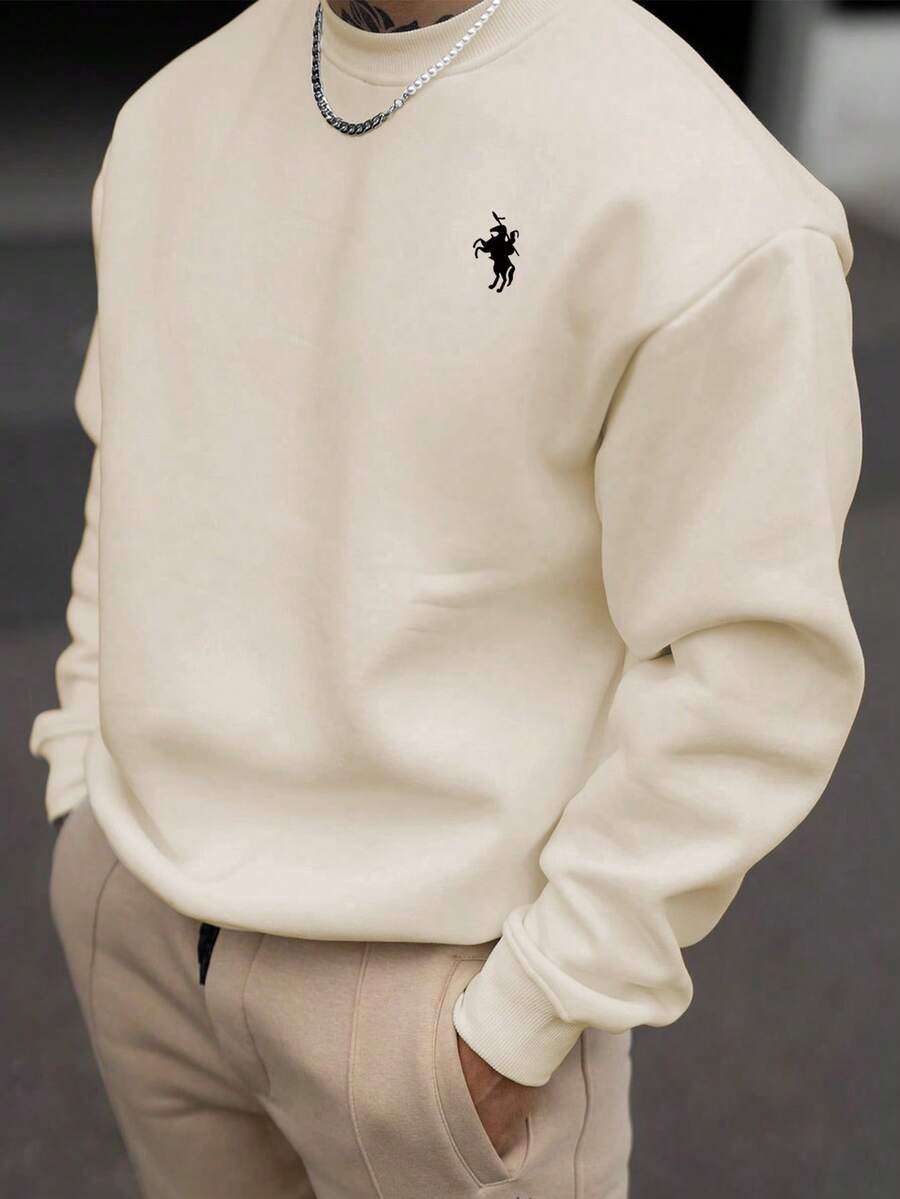 Men's Casual Everyday Commute Minimalist Versatile Horse Print Crew Neck Sweatshirt, Spring/Autumn