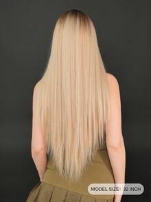 PIAOYUN شعر طويل مستقيم ذهبي فاتح للنساء، مناسب للارتداء اليومي والحفلات، جذور داكنة، شعر اصطناعي مقاوم للحرارة متدرج، شعر مفرق من الوسط - أومبير شقراء - مشاهدة 3