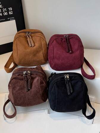 Fashionable Autumn/Winter Women's Deer Velvet & Suede Leather One Shoulder Diagonal Crossbody Bag, Elegant Fur Flap Drawstring Shell Bag, Casual Travel Essential