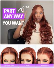 MEGALOOK 13x6 三合一蕾丝前假发 - 100% 真人发丝，预先修剪的发际线，波浪纹理，33号色，适合初学者，外观自然，适合办公室、万圣节等场合 - S33 - 查看 6