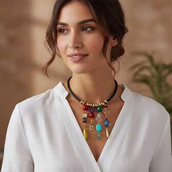 1 pieza Collar con colgante geométrico hecho a mano, fresco y dulce para el verano, joyería de estilo exagerado