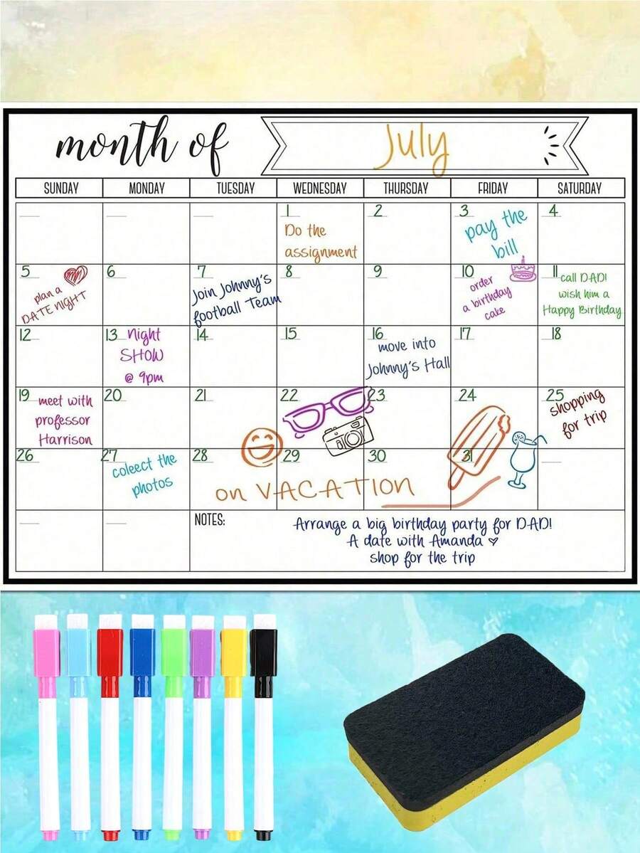 Lịch từ tính có thể xóa được gắn tủ lạnh, Lịch bảng trắng từ tính, Lịch ghi nhớ thực đơn gia đình hàng tháng, Lịch gắn tủ lạnh, Lịch từ tính có thể xóa, Trang trí nhà bếp, Lịch kế hoạch hàng tháng gắn tủ lạnh, Phụ kiện tủ lạnh, Dùng để lập danh sách việc nhà và lên thực đơn (Nhiều kích cỡ) - Nhiều màu - Xem 1