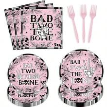 96 Pcs Bad Two The Bone Party Tableware Sets Rock And Roll 2nd Birthday Paper Plates Napkins Forks Bad 2 The Bone Party Decorations For Girls 2 Year Old Birthday Party Favors For 24 Guests - BadTwotheBone - Xem 2