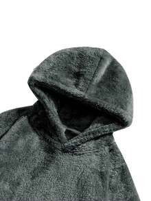 加大码男士双面抓绒连帽宽松卫衣，百搭休闲保暖套头衫，秋冬季 - 深灰色 - 查看 3