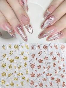 FULL BEAUTY 2片金色/玫瑰金金属叶子和樱花花瓣美甲贴纸，DIY美甲饰品，婚礼美甲装饰，春季美甲配件 - 彩色 - 查看 6