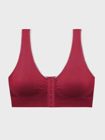 1 Peça Sutiã Esportivo de Fechamento Frontal Ajustável para Mulheres Plus Size, Sem Fio, Macio, Confortável, Sem Costura, com Enchimento Removível, em Cores de Natal, para Yoga e Fitness