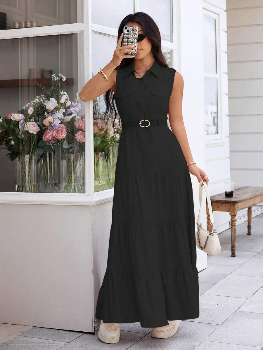 A&DD MODA, REF:AS1801 - Women's Long Shirt Dress With Free Belt: Elegance And Comfort In The Same Look - 黑色 - 查看 1