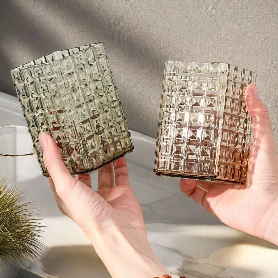 WORTHBUY 1个350毫升透明塑料漱口杯，可重复使用的方形牙刷杯，加厚耐用浴室水杯，耐热大容量情侣漱口杯，多功能化妆品收纳盒，化妆刷架，适用于家庭，学校宿舍，旅行，露营，浴室配件牙刷架家庭浴室装饰秋季装饰返校