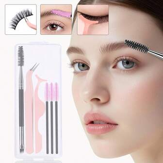 Set di 6 pinzette di precisione con custodia, include pettine a spirale e pinzette in acciaio inossidabile, adatto per l'estensione delle ciglie, set di strumenti di bellezza ideale per le donne