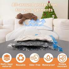 Oversized Vacuum Transparent High-Quality Storage Compression Bags, Suitable For Travel Essentials, Clothes, Bedding, Blankets, And Other Portable Storage Bags. Manual Vacuum Pump Compression Bag Set, No Electricity Required, Reduces Space Usage. - Blue - View 5