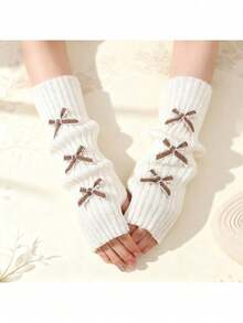 1pair Women's Fashionable Color Block Striped Gloves, Fingerless Knitted Arm Warmers Suitable For Fall/Winter Daily Wear Summer - Multicolor - View 10