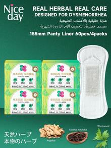 Niceday 60 peças/4 caixas, 155mm de uso diário, Absorventes Higiênicos de Artemísia, Absorventes Higiênicos Herbais, Absorventes Higiênicos Ultrafinos para Período, Absorventes Higiênicos Menstruais Super Macios, Contendo Artemísia, Junça e Angélica, Três Ingredientes Herbais, Adequado para Dor Menstrual, Camada Superficial Orgânica, Não Irritante, Respirável e Seco, Alta Absorção, Sem Vazamento