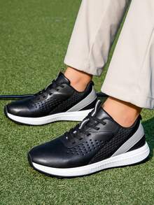 男士高尔夫球鞋，专业经典商务风格，纯色设计，四季皆宜，系带防滑户外运动鞋，真皮鞋面，橡胶鞋底，EVA鞋垫。适合日常商务穿着。