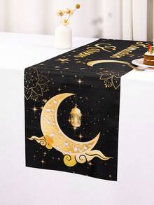 1 khăn trải bàn Eid Mubarak màu đen vàng, cờ bàn Ramadan thiết kế hình mặt trăng sao bằng polyester 35*180cm dùng để trang trí Ramadan cho bàn bếp gia đình, phụ kiện mừng lễ Eid Al-Fitr - Nhiều màu - Xem 11
