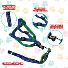 Set arnes correa halter diseño huellas mascotas perros gatos arnés correa mascotas ajustable huellas diseño paseo perros gatos accesorios - Azul - Ver 3