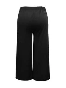 Pantalón largo de mujer de talla grande para otoño/invierno, de unicolor con botones, elegante, de corte ajustado, con estilo de pierna ancha, para ir a la oficina, banquetes, fiestas, bodas, Navidad - Negro - Ver 8