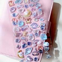 1张卡通蝴蝶结动物彩虹渐变3D立体浮雕贴纸，可爱文具，DIY剪贴簿，日记装饰贴纸，美术用品，学习用品