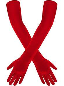 1 双 21 英寸长天鹅绒女士手套，弹性特殊场合 1920 年代歌剧服装手套，红色圣诞手套 - 純色 - 查看 6