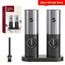 2件套电动胡椒盐研磨器，电池供电，粗细可调，黑胡椒研磨器，自动研磨，适用于烧烤、餐厅、厨房 - 可研磨黑胡椒、白胡椒、海盐、孜然