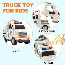 HENGPHY 5 In 1 Ambulance Vehicle Truck Toys For 3 4 5 6 Year Old Boys, Kids Carrier Friction Powered Cars With Light And Sound Helicopter, Fire Truck, Ambulance Car, Christmas Birthday Gifts For Age 3-9 Boys Girls - White - View 9