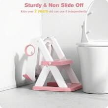 2 In 1 Potty Training Toilet, Splash Guard Anti-Slip Pad Step Stool - 粉色 - 查看 6