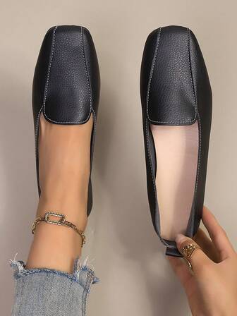 Zapatos planos cómodos y casuales para mujer con diseño de pespunte simple, adecuados para primavera y otoño