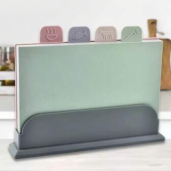 4件套，家用厨房砧板，果蔬分类砧板套装，带底座砧板，塑料砧板套装，家庭厨房用品