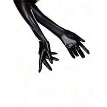 1 Pair Sexy Patent Leather Long Gloves, Halloween Costume Accessories, Black Tight Gloves, Pole Dance Performance Gloveswedding - 純色 - 查看 10