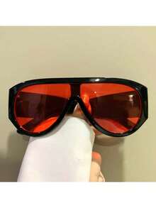 2D Flat Punk Frog Shape Glasses - Oversized Flat Top Frame With Metal Hinges, Black Tortoiseshell Decoration, Unisex Fashion Accessories, Bold Design,  And Unique Piece, Fashionable And Avant-Garde Glasses - 綠色豹 - 查看 5