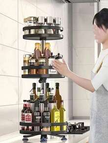 1个不锈钢旋转厨房调料架，多功能浴室台面化妆品收纳架 - 黑色 - 查看 3