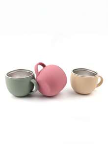 A Baby Silicone 304 Stainless Steel Learning Drink Cup, Breakfast Cup, Portable With Handle, Drop Resistant Milk Cup