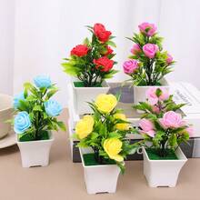 1 Stück künstliche Rose Bonsai mit 5 Blüten, Fake Topfblume für Innenräume, Büro und Tischdekoration, Kunststoff Mini Pflanze Ornament, Valentinstag Geschenkdekoration