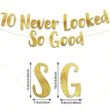 Set Of 30/40/50/60/70/80/90 Never Looked So Good Gold DIY String Glitter Banner - 30th,40th,50th,60th,70th,80th,90th Anniversary And Birthday Party Decorations-Golden Milestone Glitter Banner - Sparkling Birthday Party Decorations,Beach,Wedding - Multicolor - View 8