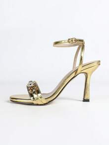 Women's Elegant Sexy Fashion Crystal Decorated High Heel Sandals, Summer - Gold - View 7