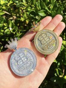 DUBSS 1 件镶钻大老板皇冠吊坠项链，男士款，5A 级立方氧化锆镀金嘻哈饰品 - 字母 - 查看 10