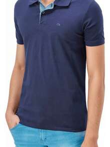 Ogochi Men's Basic Plain Polo Shirt With Logo, No Pocket, Original - Navy Blue - View 6
