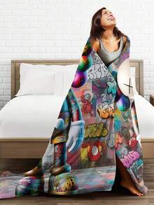 Kawss Kawaii Kaw Blanket The Ultimate Anime Fan Gift - Luxuriously Soft Flannel Blanket, Cartoon Printed Throw For Home, Camping, Travel, Perfect For Christmas & Birthdays - 黑色 - 查看 5