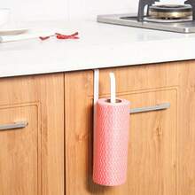 1 Piece Wall-Mounted Multifunctional Kitchen Hook - Heavy-Duty Iron Towel, Napkin, And Plastic Wrap Organizer With Hook, Space-Saving Cabinet Roll Rack, Easy Access And Keeps Countertop Tidy, Simple Design, Sturdy Structure, Organized Kitchen - 黑色 - 查看 8