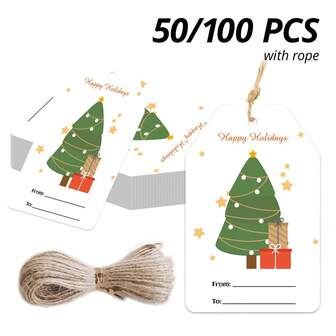 50/100pcs Christmas Gift Tags With Strings, Christmas Gift Name Cards, 8.5x5.5cm/3.3x2.2in, White & Red Christmas Gift Wrapping Cards, Christmas Party Supplies, Suitable For Christmas Gifts, Christmas Parties, Personal Shops, Online Stores, Christmas Gift Cards, Gift Shops, Christmas Tree Decorations